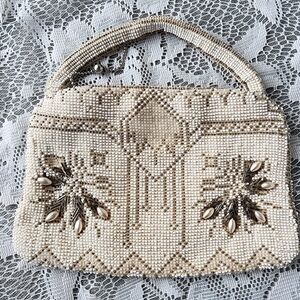 Vintage 40s–50s Beaded Evening Bag Made in Czechoslovakia Ivory Glass